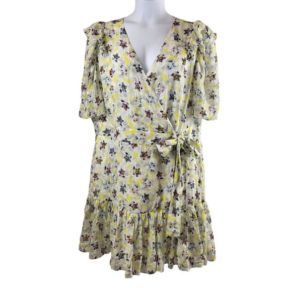 NEW Tanya Taylor Plus Size 18 Silk Wrap Mini Dress Georgina Yellow Floral Party - Picture 5 of 16